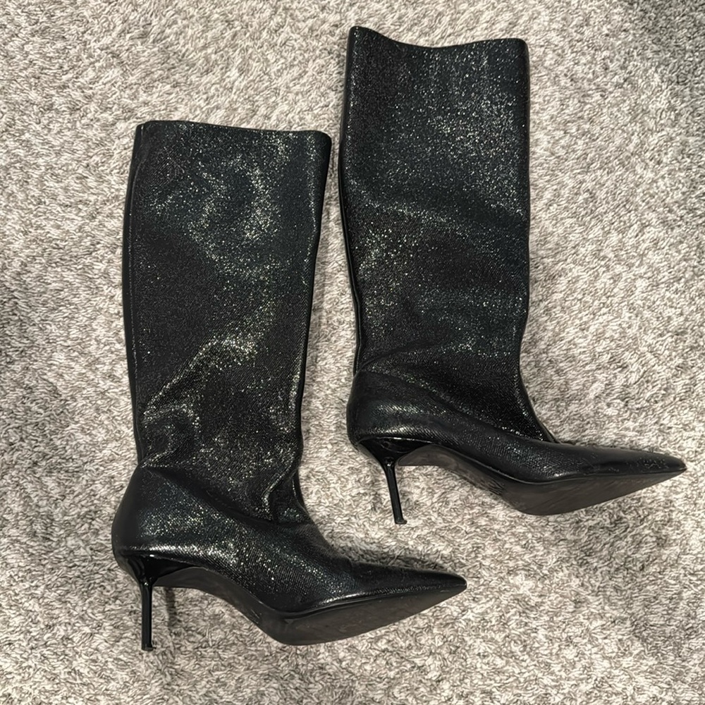 Zara black glitter coated kitten heel size 9